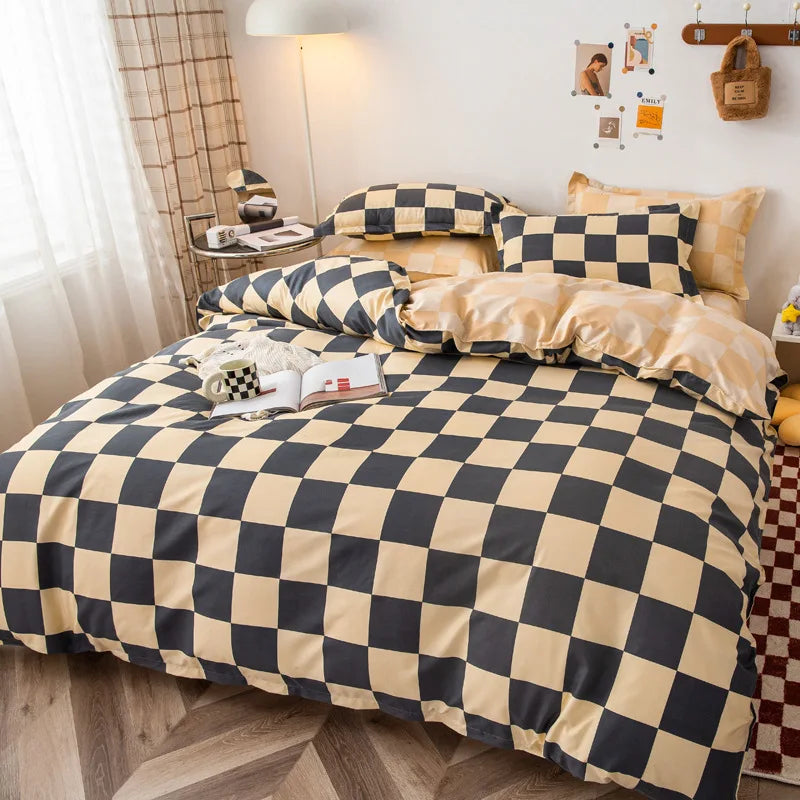 Simple Checkerboard Pattern Printing Bedding Set