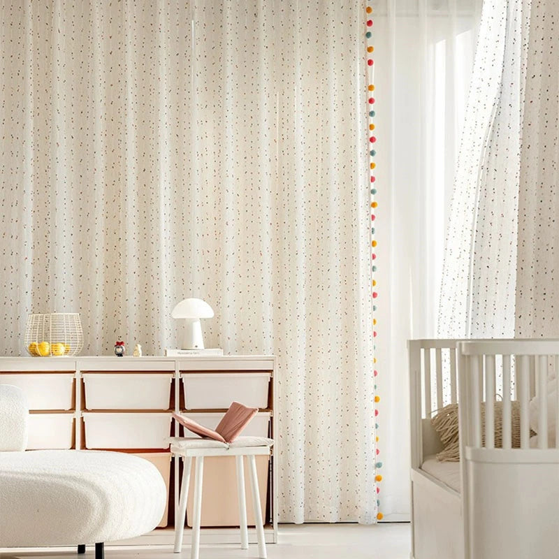 Rainbow Hairball Embroidered Sheer Tulle Curtain