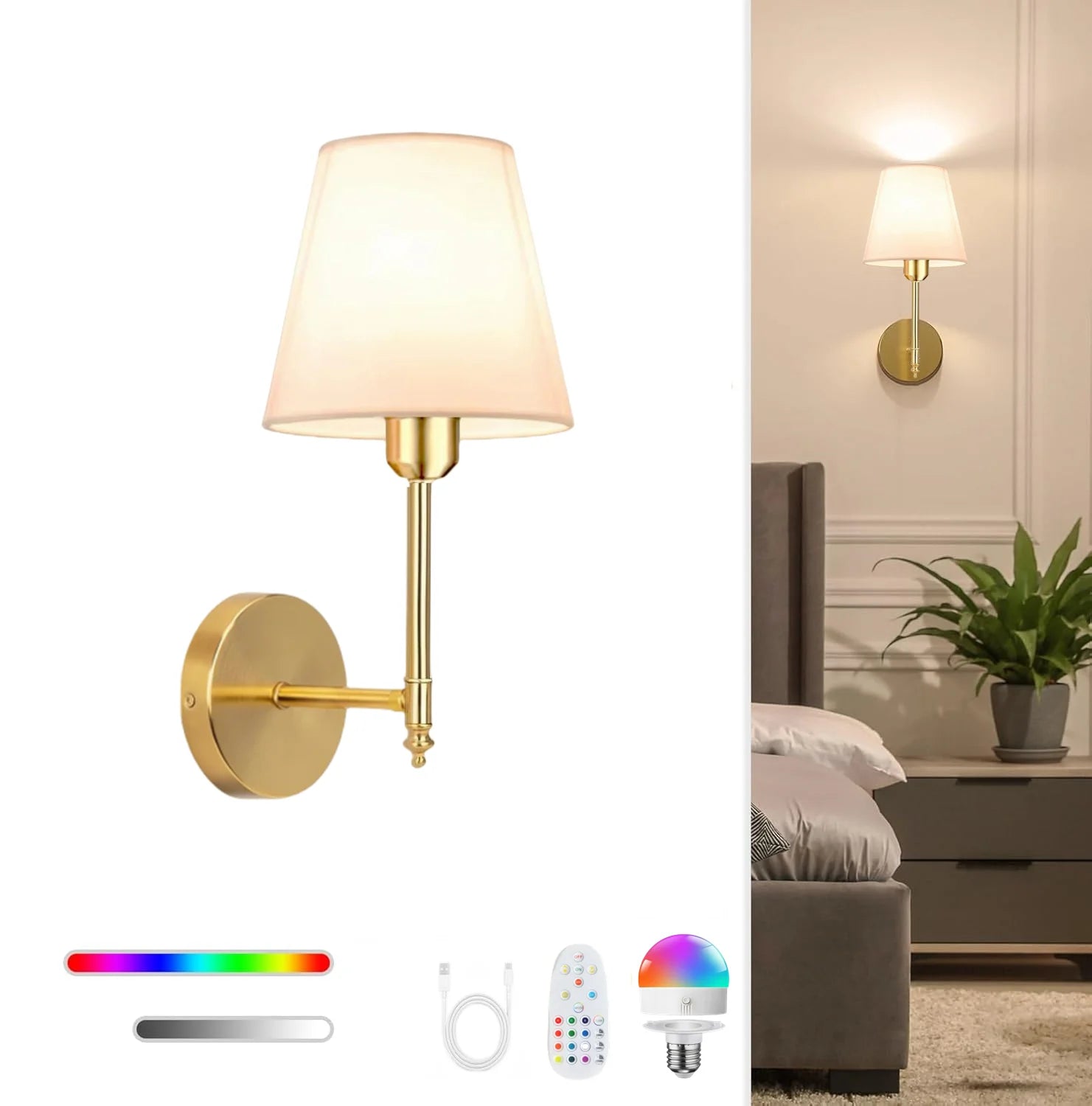 Wireless Rechargeable Battery-Powered Wall Light with 4000 Mah