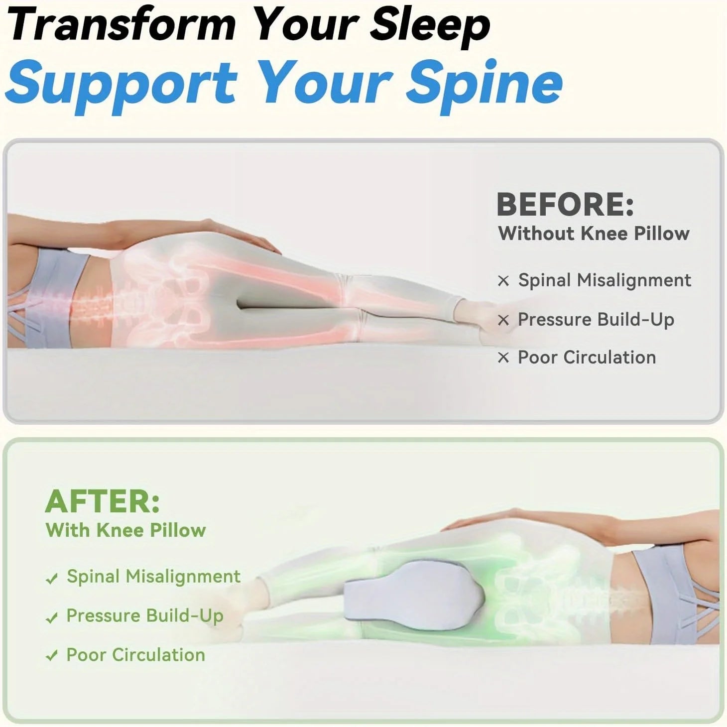Memory Foam Large Leg & Knee Pillow for Side Sleeping