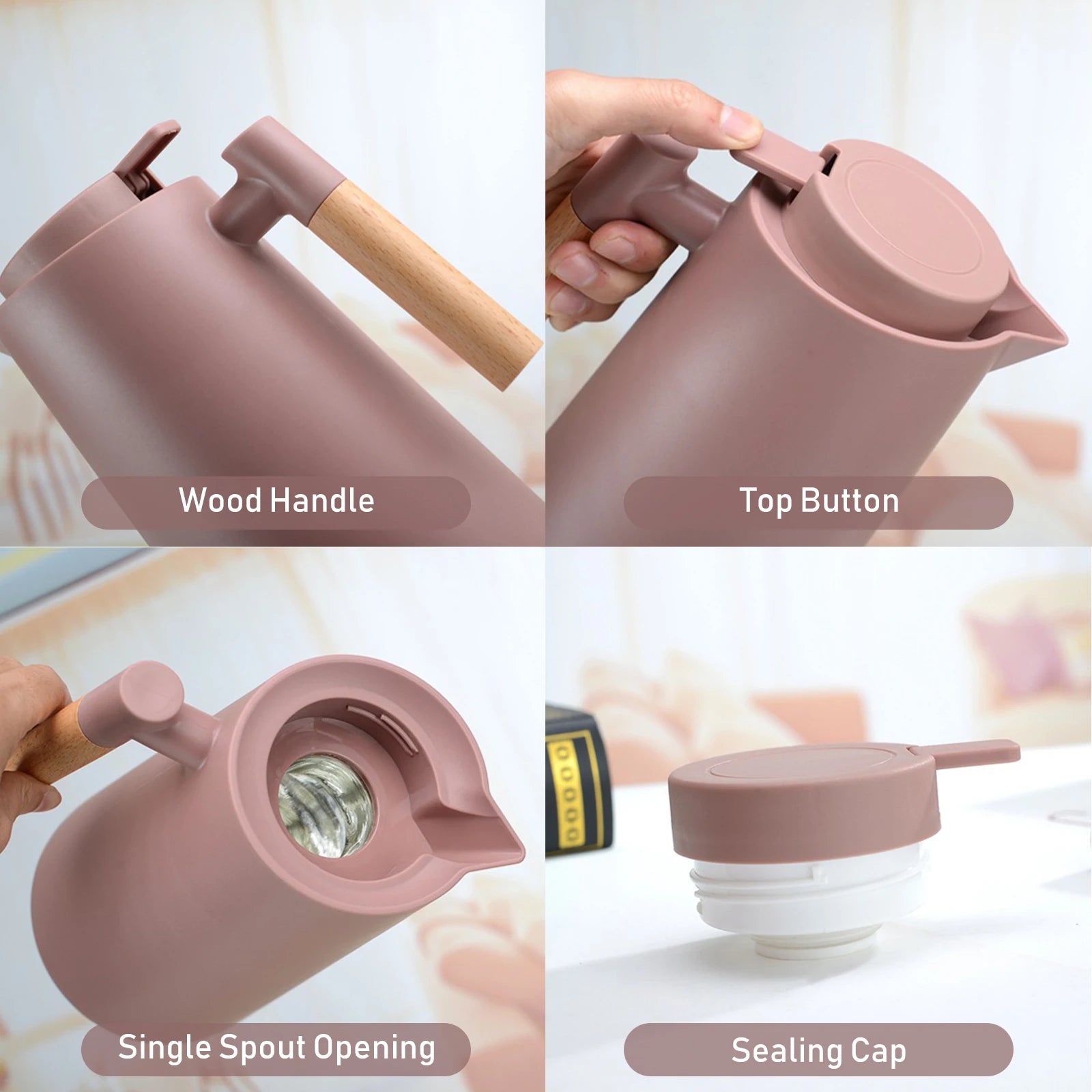 Thermal Pot With Wood Handle Water Kettle