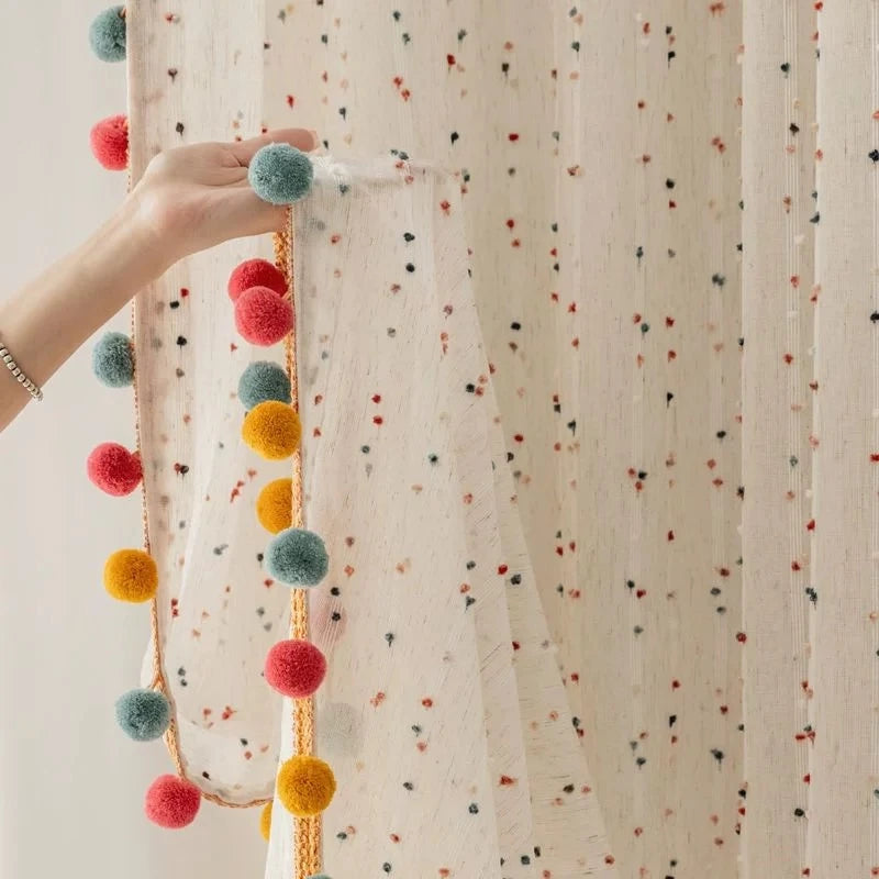Rainbow Hairball Embroidered Sheer Tulle Curtain