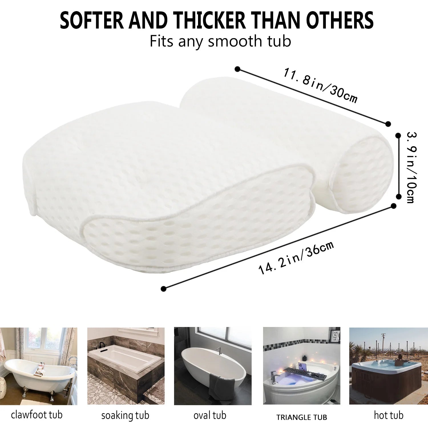 Spa Bathtub Pillow with Anti-Slip Suction Cups for Neck and Back Support