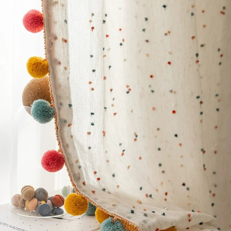 Rainbow Hairball Embroidered Sheer Tulle Curtain