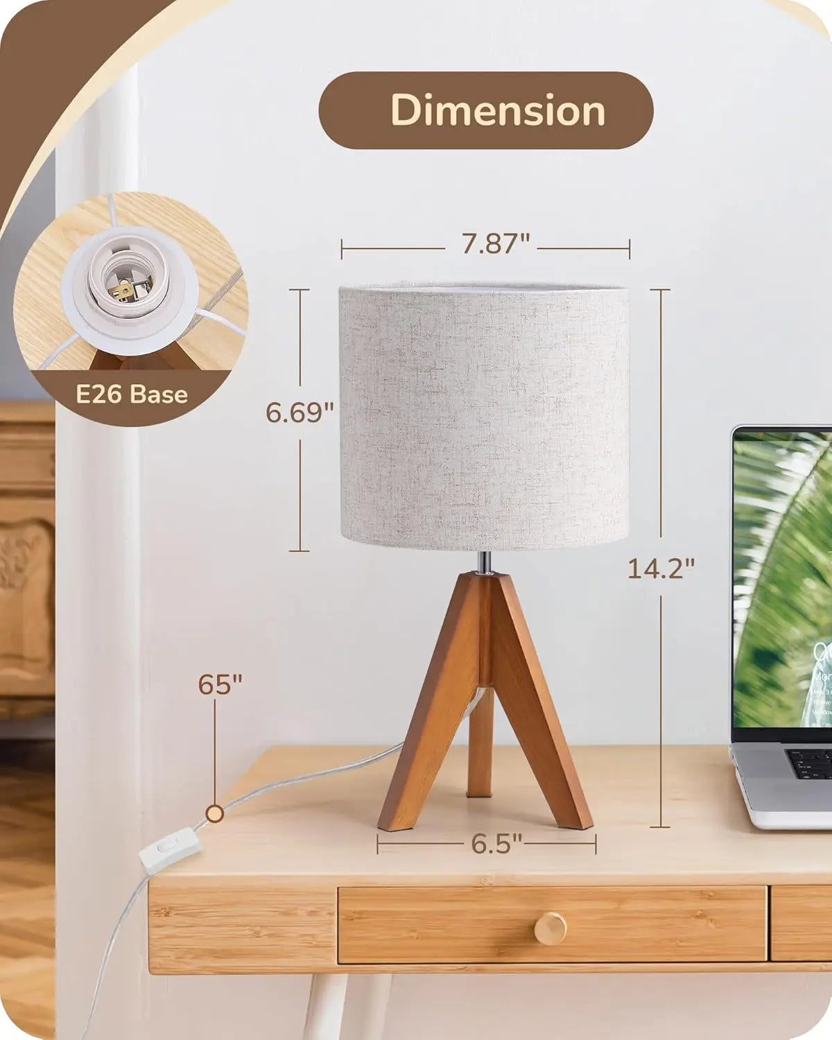 Small Cute Tripod Table Lamp with Linen Shade