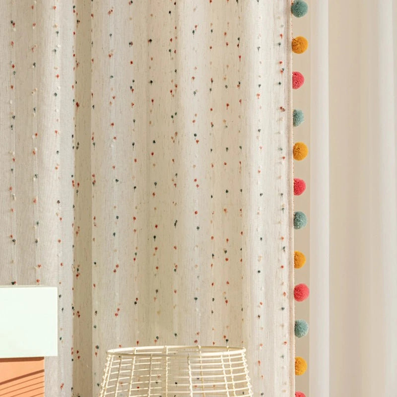 Rainbow Hairball Embroidered Sheer Tulle Curtain