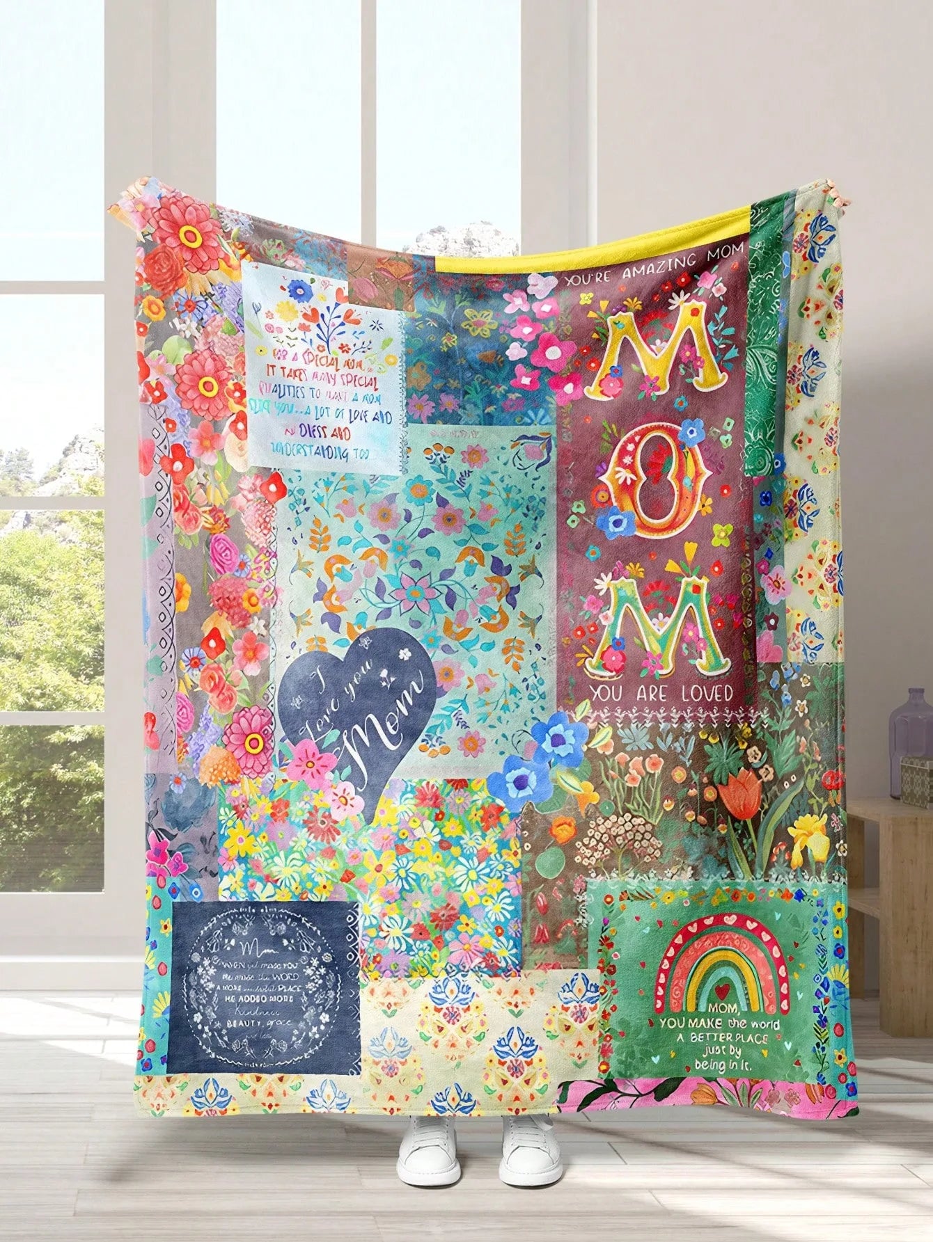 Bohemian style floral flannel blanket
