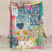 Bohemian style floral flannel blanket