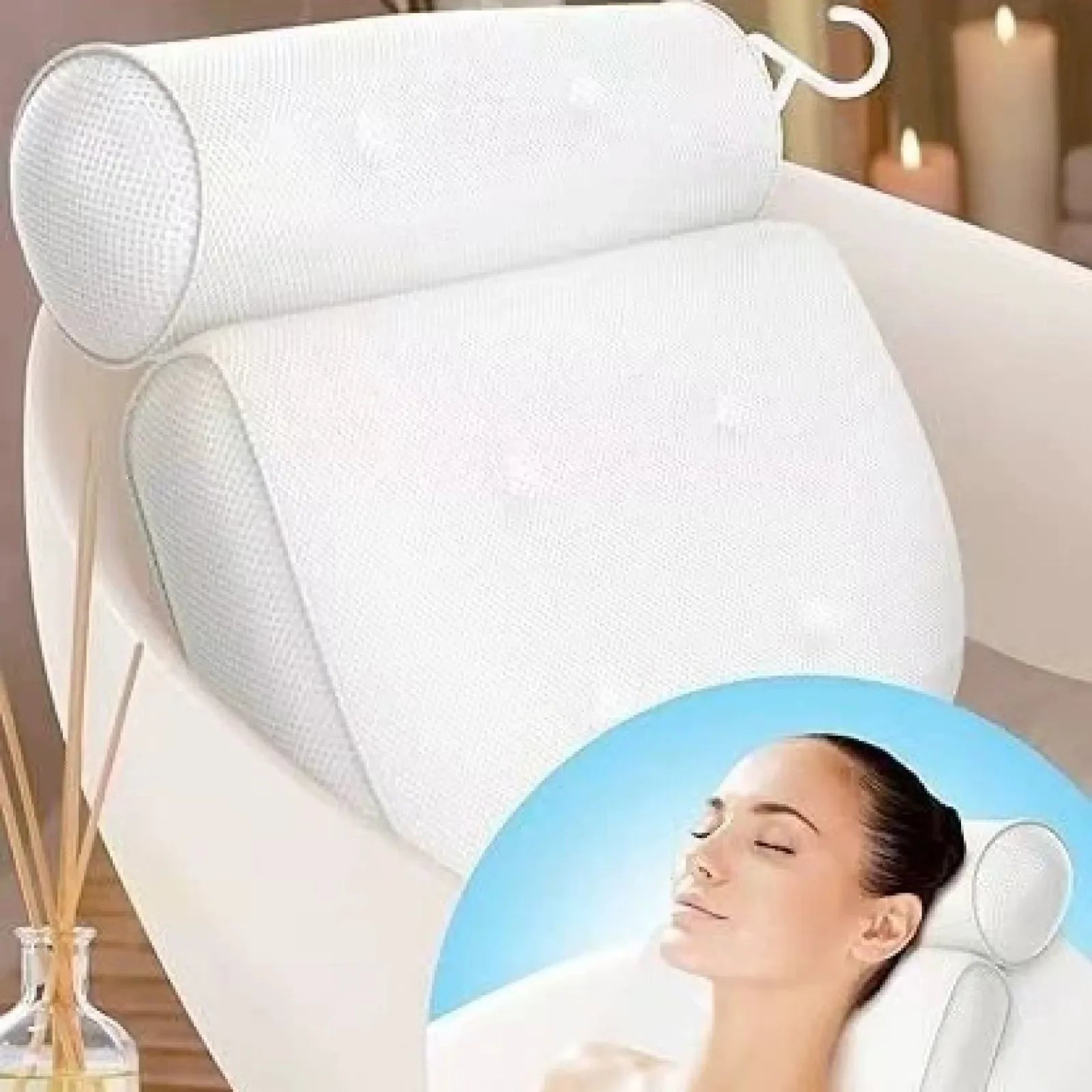 Spa Bathtub Pillow with Anti-Slip Suction Cups for Neck and Back Support