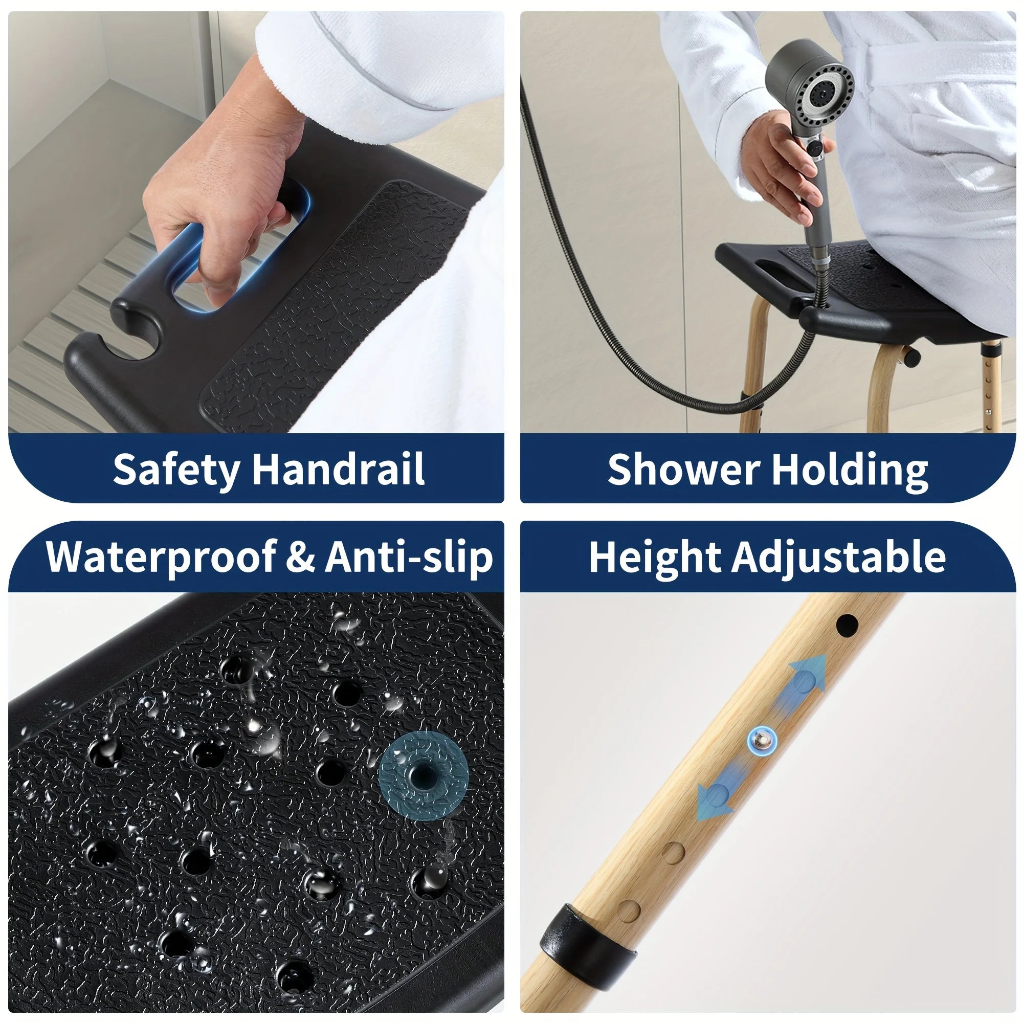 Shower Chair with 6 Levels of Height Adjustment