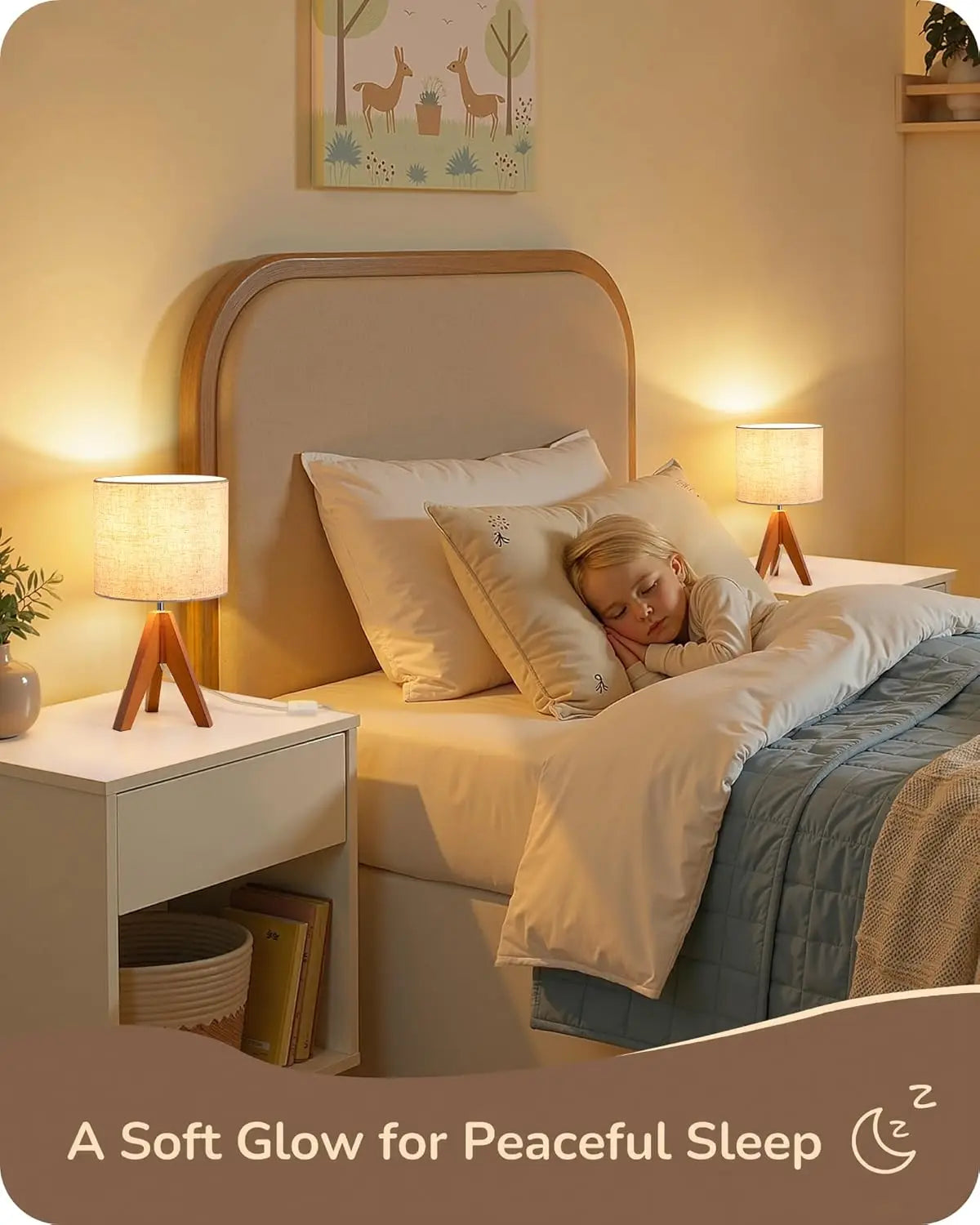 Small Cute Tripod Table Lamp with Linen Shade
