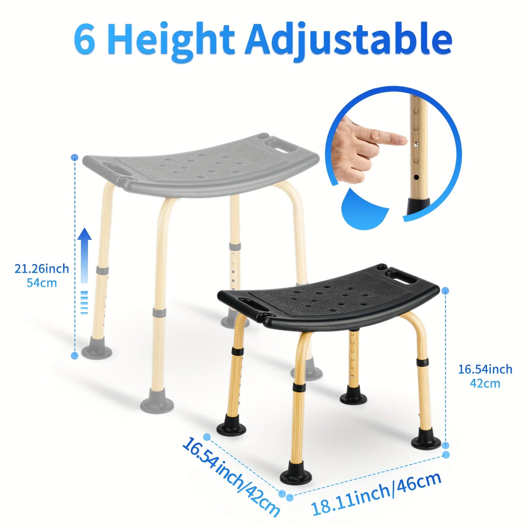 Shower Chair with 6 Levels of Height Adjustment