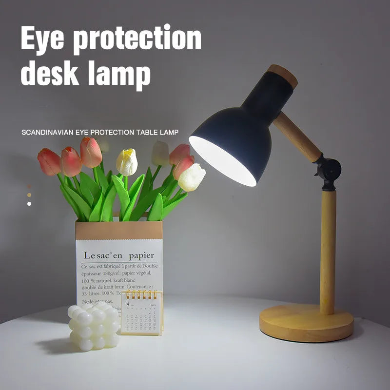 Nordic Table Lamp Wooden Art LED Turn Lamp