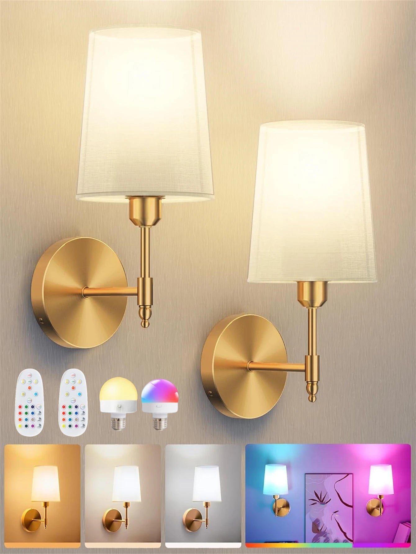 Wireless Rechargeable Battery-Powered Wall Light with 4000 Mah