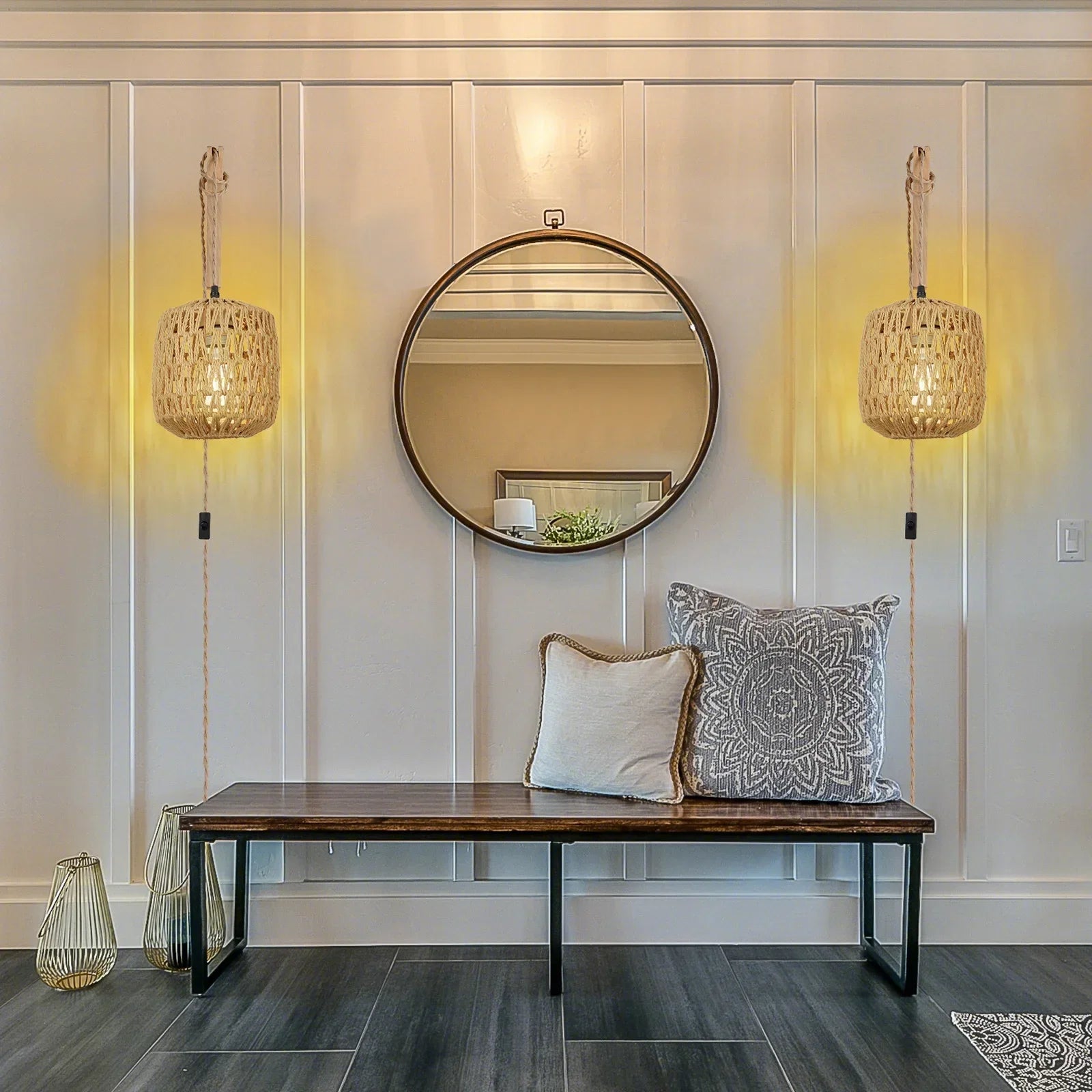Led Rattan Wall Lamp