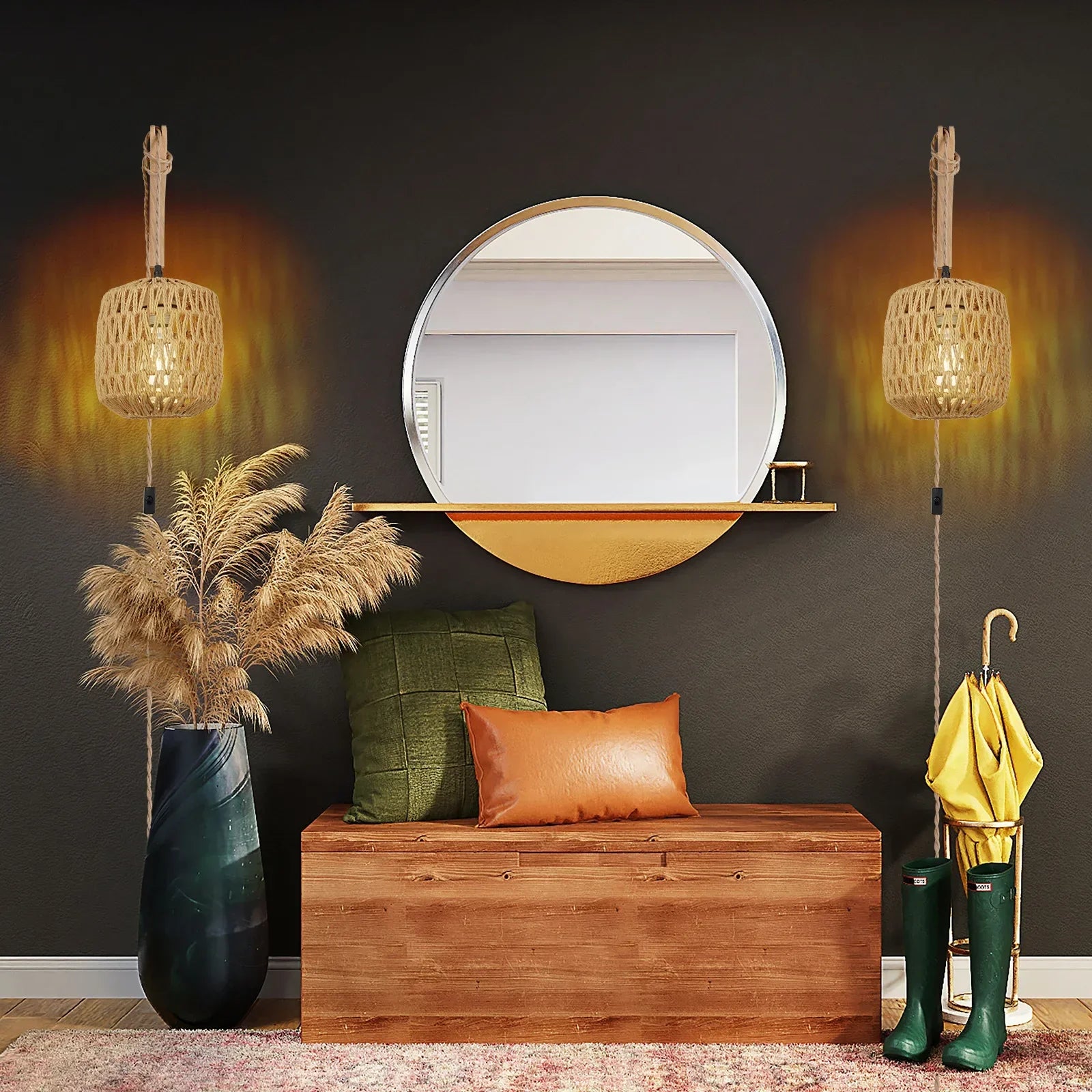 Led Rattan Wall Lamp