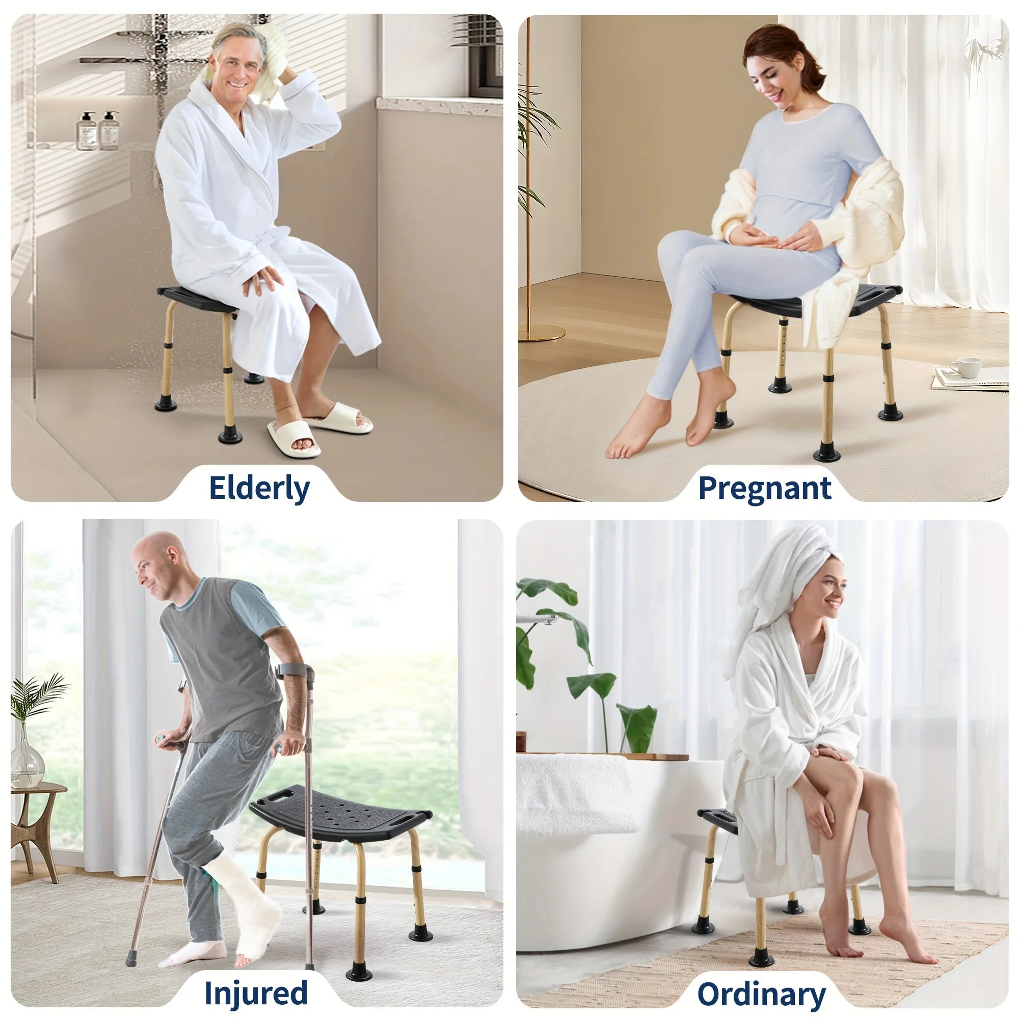 Shower Chair with 6 Levels of Height Adjustment